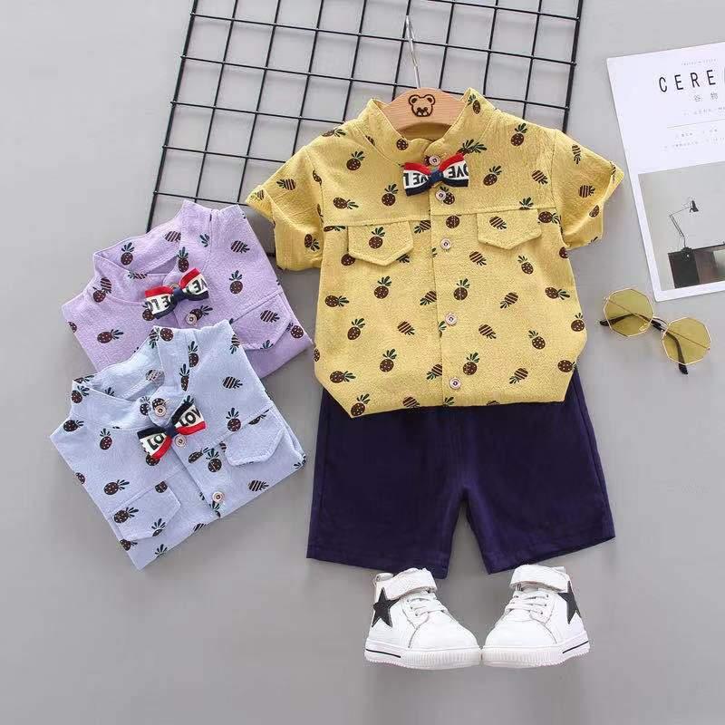 2-Piece Toddler Boy Pineapple Pattern Short-Sleeve Shirt &amp; Shorts Wholesale Children's Clothing - PrettyKid