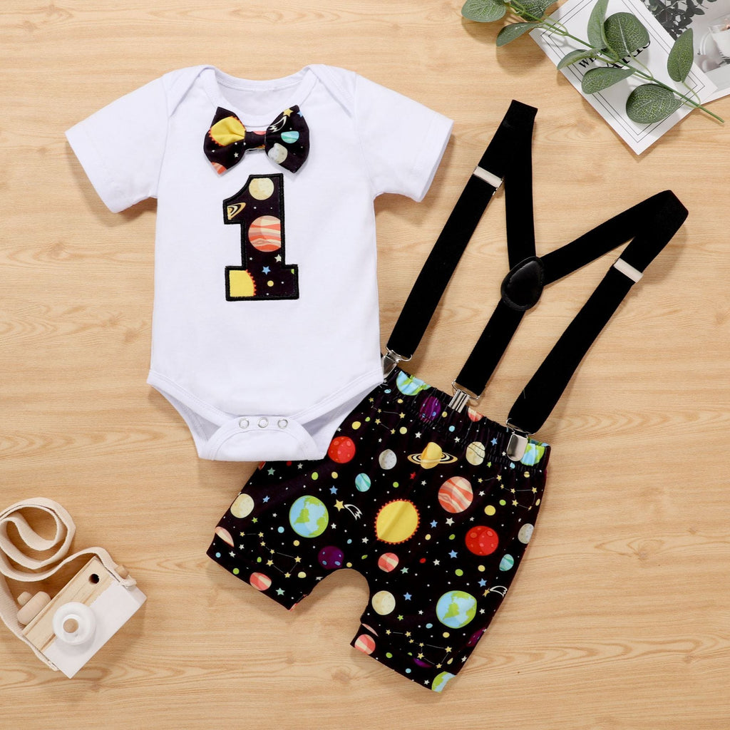 6-18Y Baby Clothes Sets Birthday Sets Number 1 Galaxy Print Bodysuit & Suspender Shorts KS519411 - PrettyKid