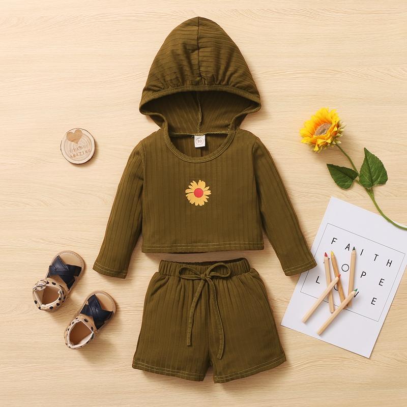 Floral Print Hooded Shorts Set - PrettyKid