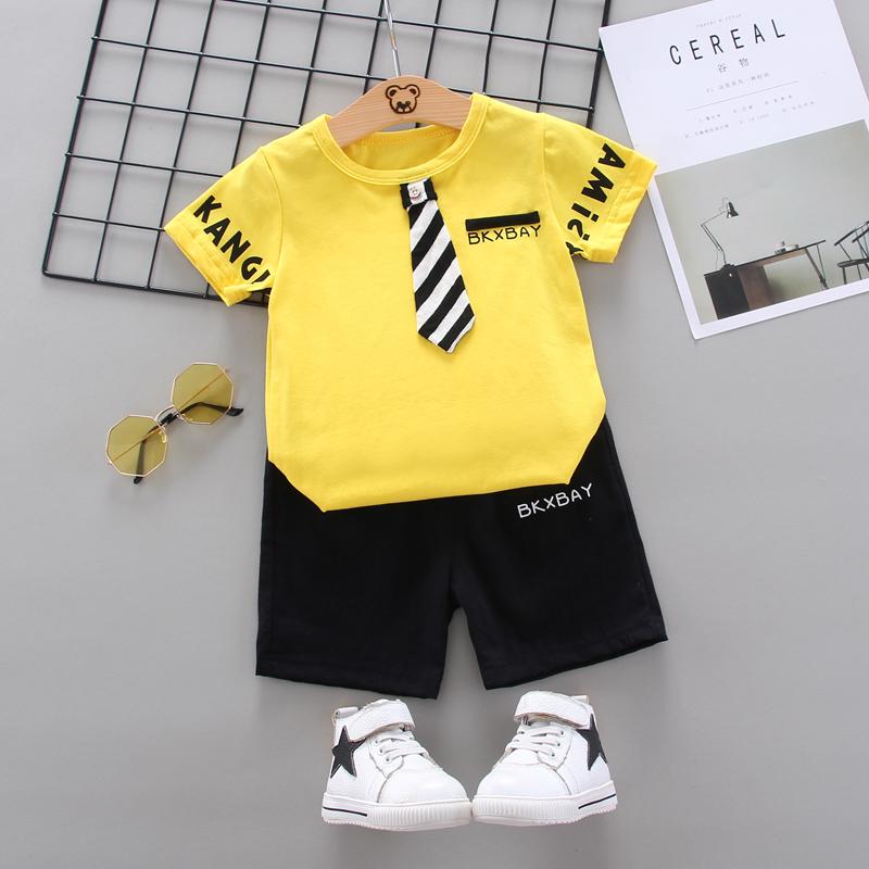 Toddler Boy Tie T-shirt & Letter Shorts Wholesale Children's Clothing - PrettyKid