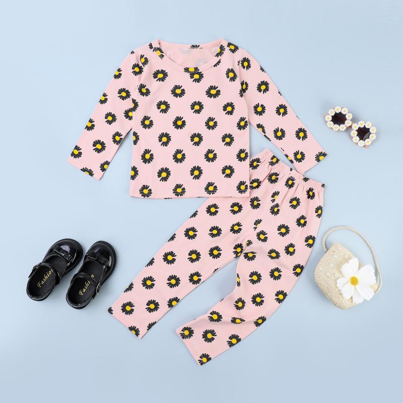 children's boutique clothing vendors Toddler Girl Daisy Print Long Sleeves Pajamas Top & Pants - PrettyKid