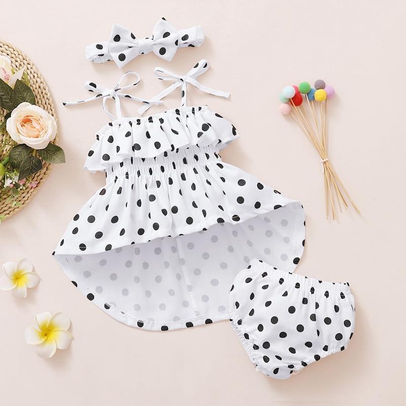 Baby Girl 3pcs Polka Dot Pattern Suit Cami Top & Briefs & Headhand - PrettyKid