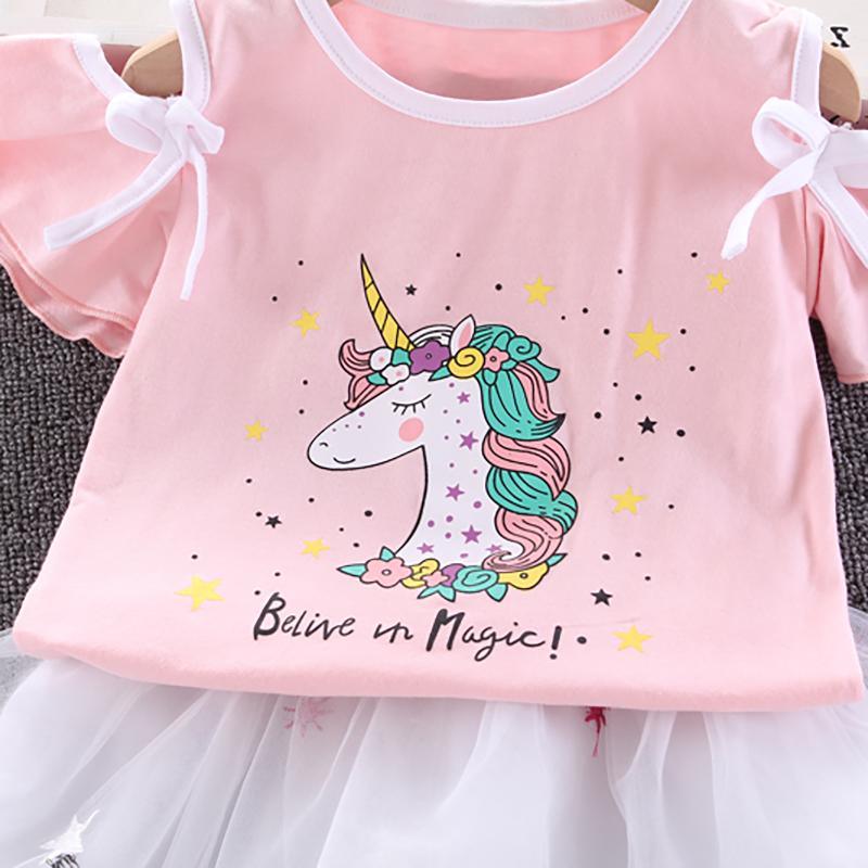 Toddler Girl Unicorn Pattern Top & Mesh Skirt - PrettyKid