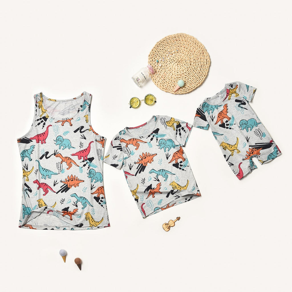 Crew Neck Dinosaur Print Top T-Shirt Bodysuit Mommy And Me Wholesale - PrettyKid