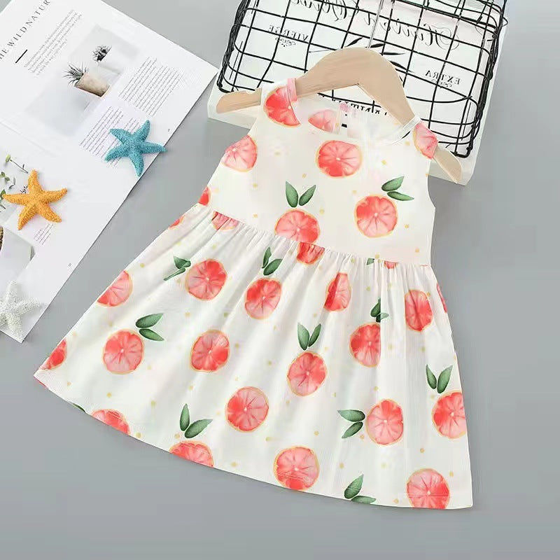 Baby Girl Fruit & Vegetable Print Dress Cute Baby Girl Dresses Wholesale - PrettyKid