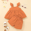 Baby Girl Solid Color Sleeveless Dress Tops And Shorts Two Piece Baby Sets - PrettyKid