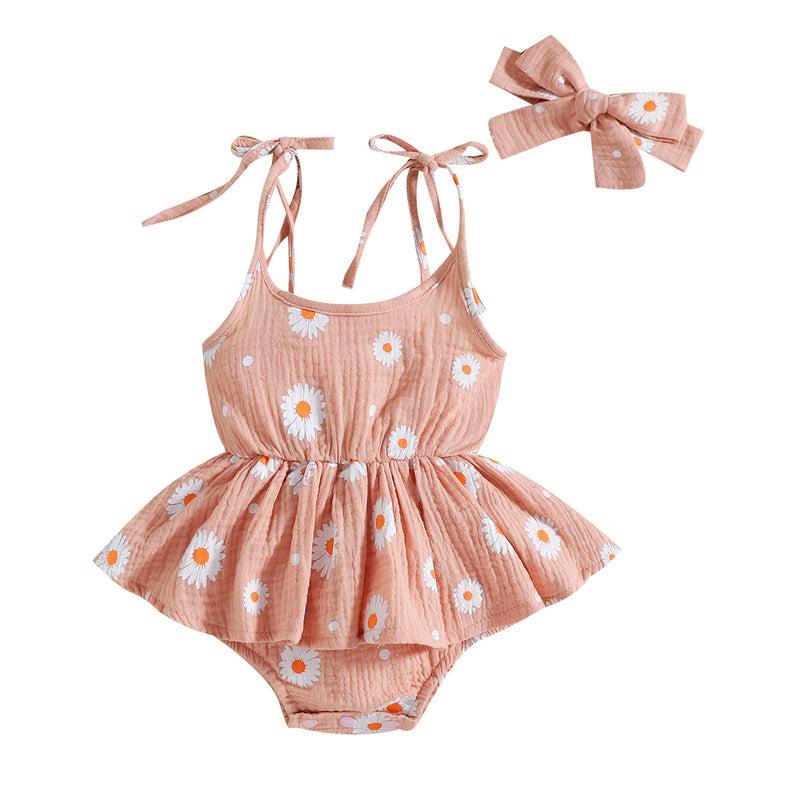 Baby Girl Clothes Wholesale Daisy Print Muslin Cami Bodysuit & Headband - PrettyKid