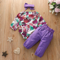 3-piece Floral Printed Bodysuit & Pants & Headband for Baby Girl Wholesale children's clothing - PrettyKid