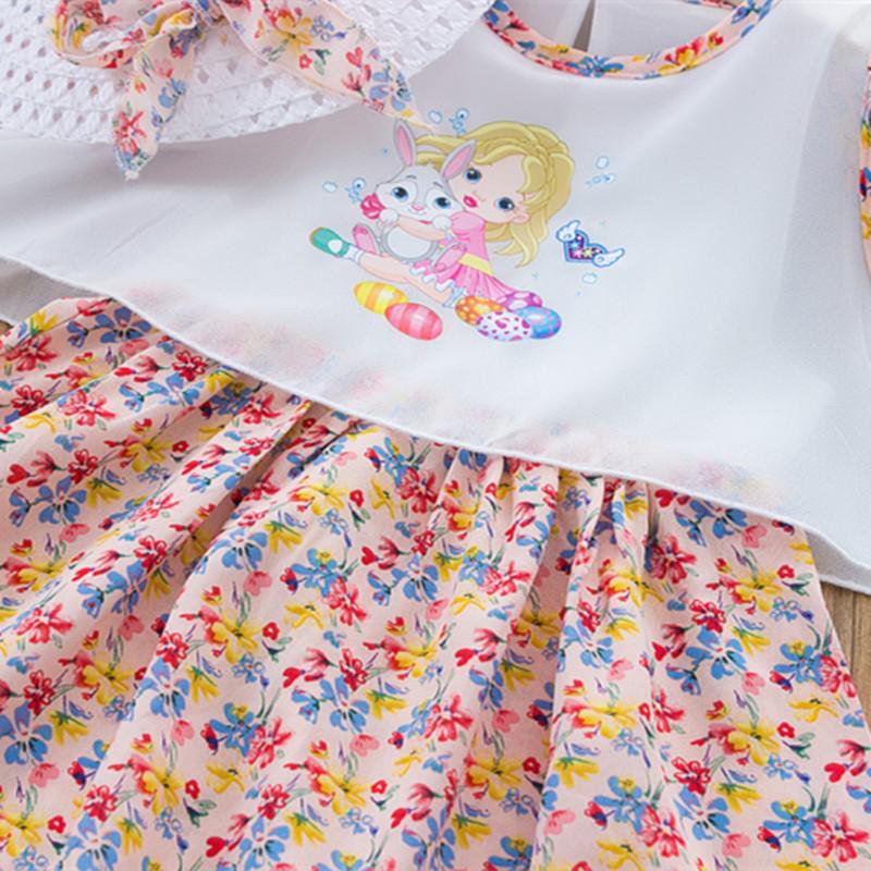 Toddler Girl Chiffon Floral Print Dress & Hat - PrettyKid