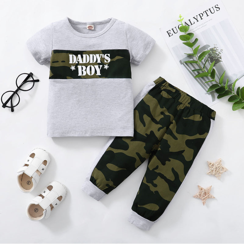 2-6Y Toddler Boys 2-Piece Sets DADDY'S BOY Camo Print T-Shirts & Pants Wholesale Boy Boutique Clothes - PrettyKid