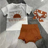 Baby Girl Sun & Letters Print T-Shirt & Shorts & Headband Baby Outfit Sets - PrettyKid