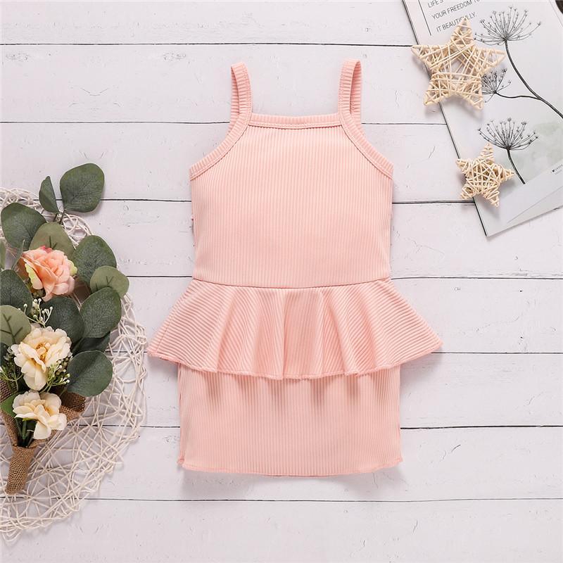 Toddler Girl Solid Color Ruffle Trim Ribbed Cami Dress - PrettyKid