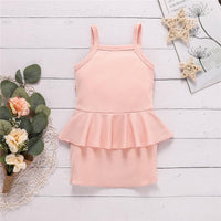 Toddler Girl Solid Color Ruffle Trim Ribbed Cami Dress - PrettyKid