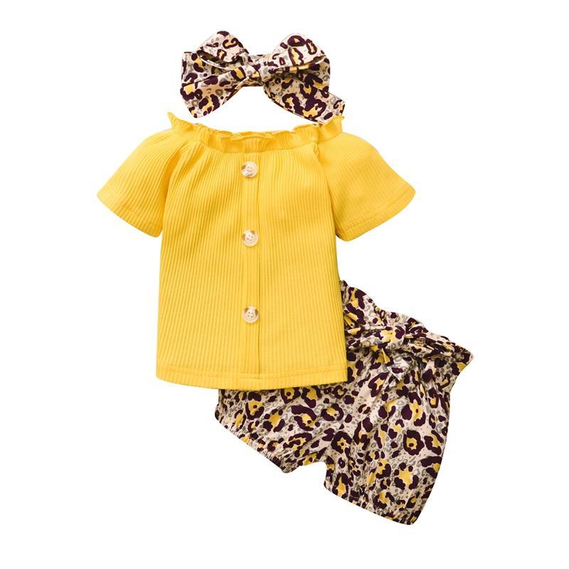 Baby Girl 3pcs Leopard Pattern Suit T-Shirt & Short & Headhand - PrettyKid