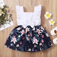 Toddler Girl Square Collar Ruffle Trim Sleeveless Lily Print Dress - PrettyKid