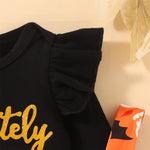 Toddler Girls Letter Print Long Sleeve Strap Skirt Two Piece Halloween Set - PrettyKid