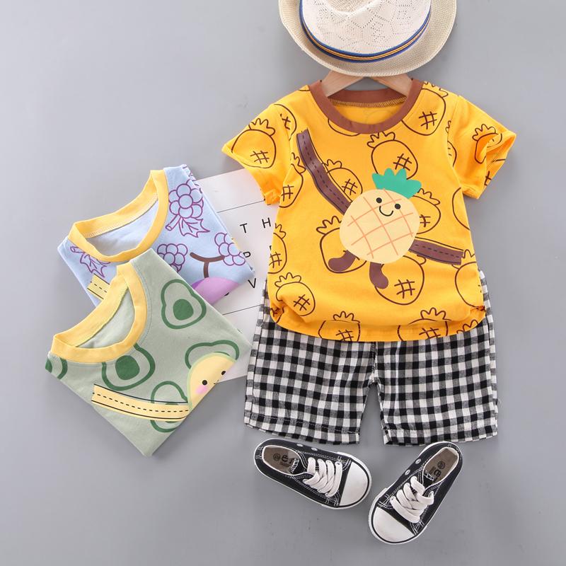 Toddler Boy Cartoon Pineapple Top & Plaid Shorts - PrettyKid