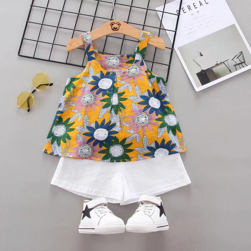 Toddler Girl Floral Print Suspender Top & Shorts Wholesale Children's Clothing - PrettyKid