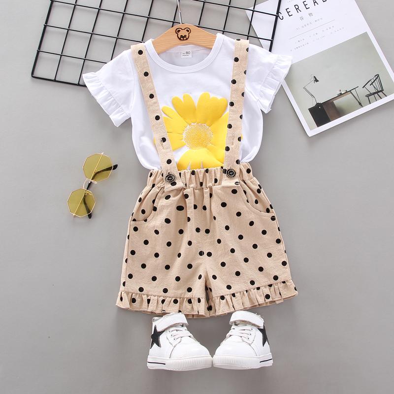 Little Daisy T-shirt & Polka Dot Overalls Wholesale Children's Clothing - PrettyKid