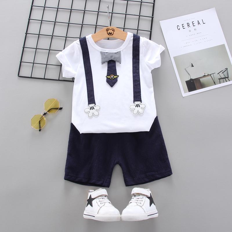 Toddler Boy Bow Tie Graphic T-shirt & Solid Color Shorts Wholesale Children's Clothing - PrettyKid
