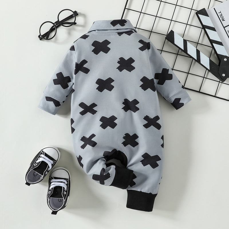 Wholesale Baby Color-block Letter Pattern Bow-knot Decor Long-sleeved Long-leg Romper in Bulk - PrettyKid