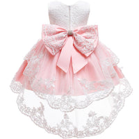 Toddler Girl Bow Decor Lace Braided Print Sleeveless Mesh Formal Dress - PrettyKid