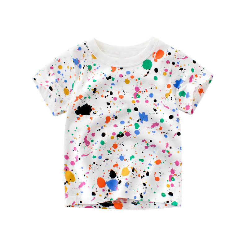 18M-9Y Graffiti Contrast Short Sleeve Top Boys T Shirts Wholesale Toddler Clothing - PrettyKid