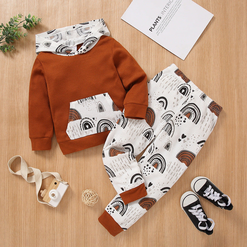 2 Pieces Rainbow Cartoon Hoodie and Pants Bundle Set for Toddler Clothing - PrettyKid
