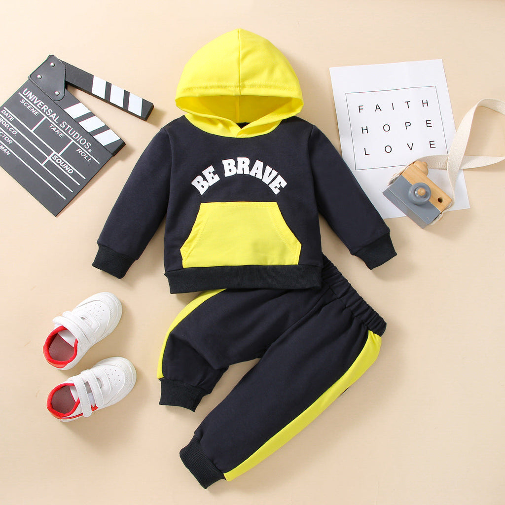 BE BRAVE Printed Colorblock Hoodie And Trousers Baby Boy 2 Piece Set - PrettyKid