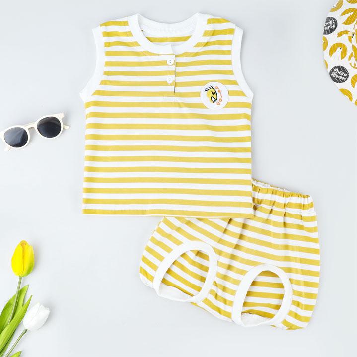 newness baby clothes wholesale Baby Stripe Pattern Color-block Top & Shorts - PrettyKid