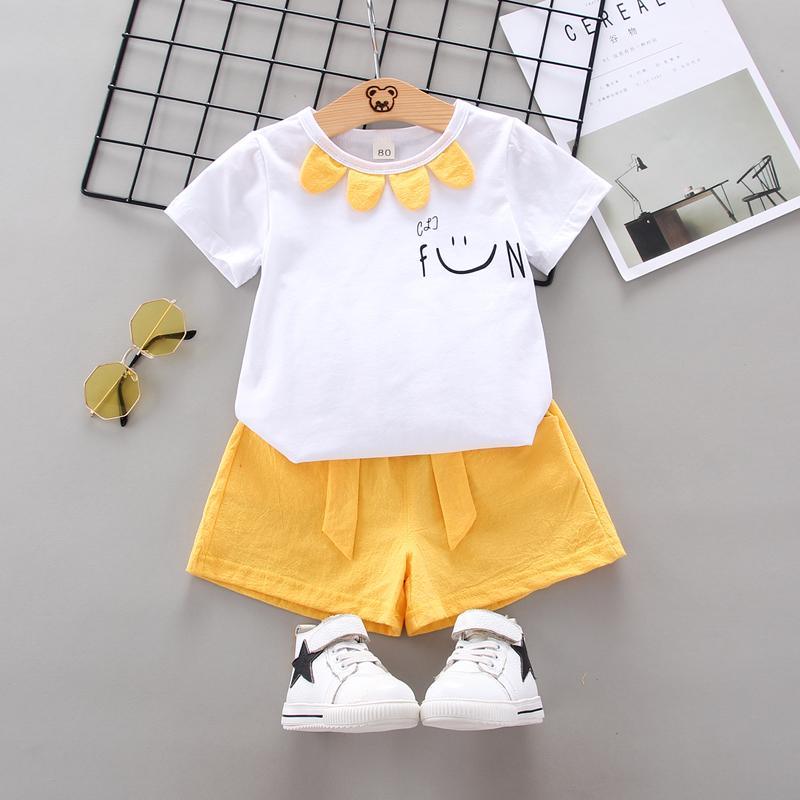 Toddler Girl Smiley T-shirt & A-line Shorts Wholesale Children's Clothing - PrettyKid