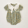 3-18M Floral Thin Colorblock Puff Sleeve Tie Bodysuit Wholesale Baby Clothes - PrettyKid