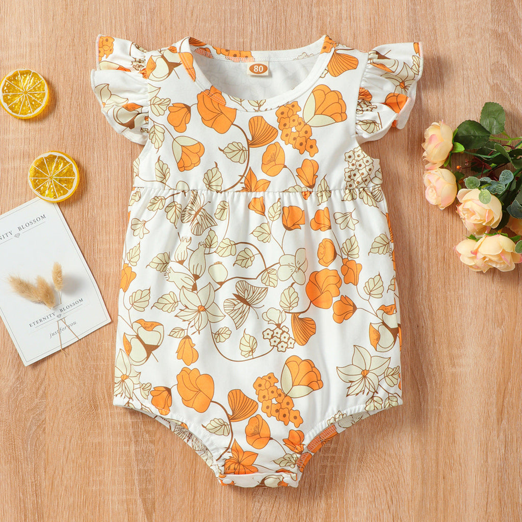 Baby Girl Sleeveless Floral Print Bodysuit Baby Girl Jumpsuit - PrettyKid