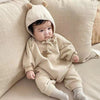 Bear Print Jumpsuit And Ear Hat Baby Warm Jumpsuit - PrettyKid