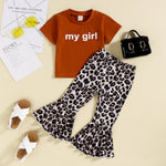 18M-6Y 2 Piece Set My Girls Letter T-Shirts & Leopard Print Flared Pants Toddler Girl Spring Clothes