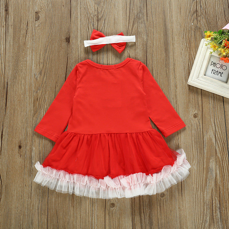 Christmas Lace-Trimmed Baby Santa Dress And Headband - PrettyKid