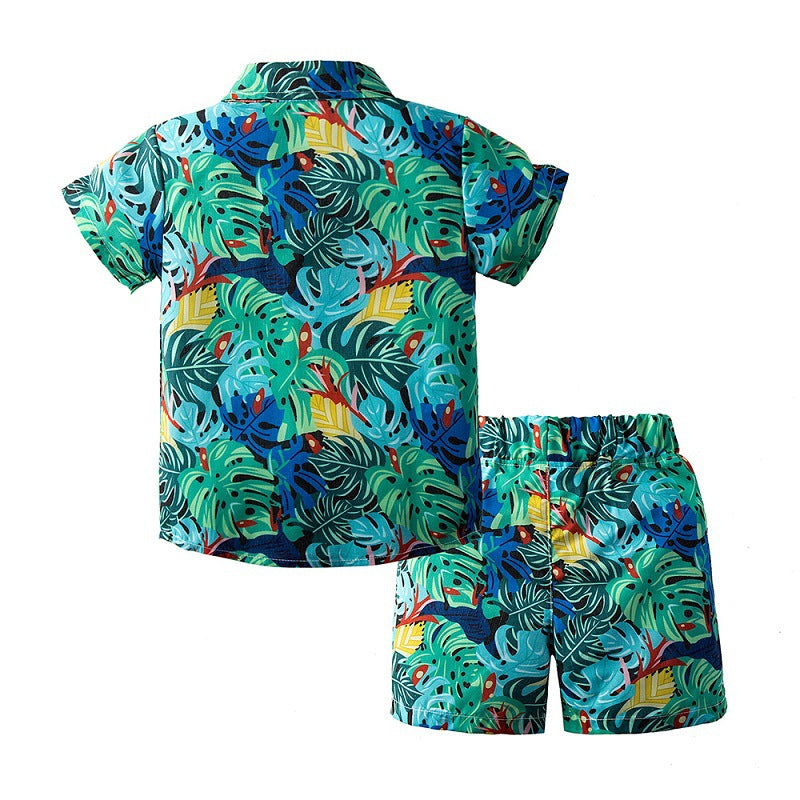 Boys Tropical Lapel Collar Floral Shirt And Shorts Beachwear Wholesale Toddler Boy Sets - PrettyKid