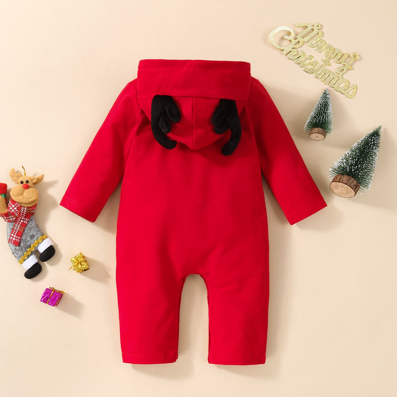 Christmas Cartoon Antlers Hooded Jumpsuits Wholesale Baby Clothing - PrettyKid