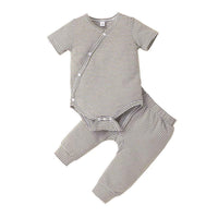 Baby Boy Short Sleeve Striped Bodysuit And Pants Baby Outfit Sets - PrettyKid