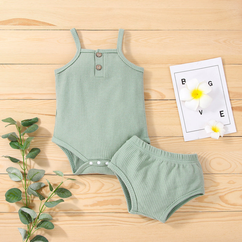 3-18M Baby Girls Sets Waffle Cami Bodysuit & Briefs Wholesale Baby Clothing - PrettyKid