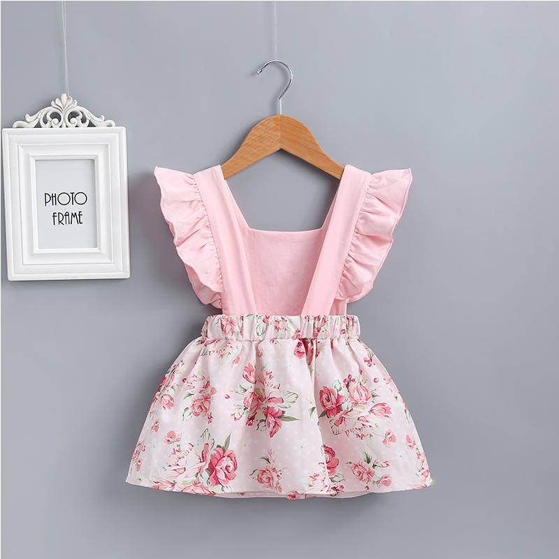 Baby Girl Ruffled Flower Print Suspender Dress - PrettyKid