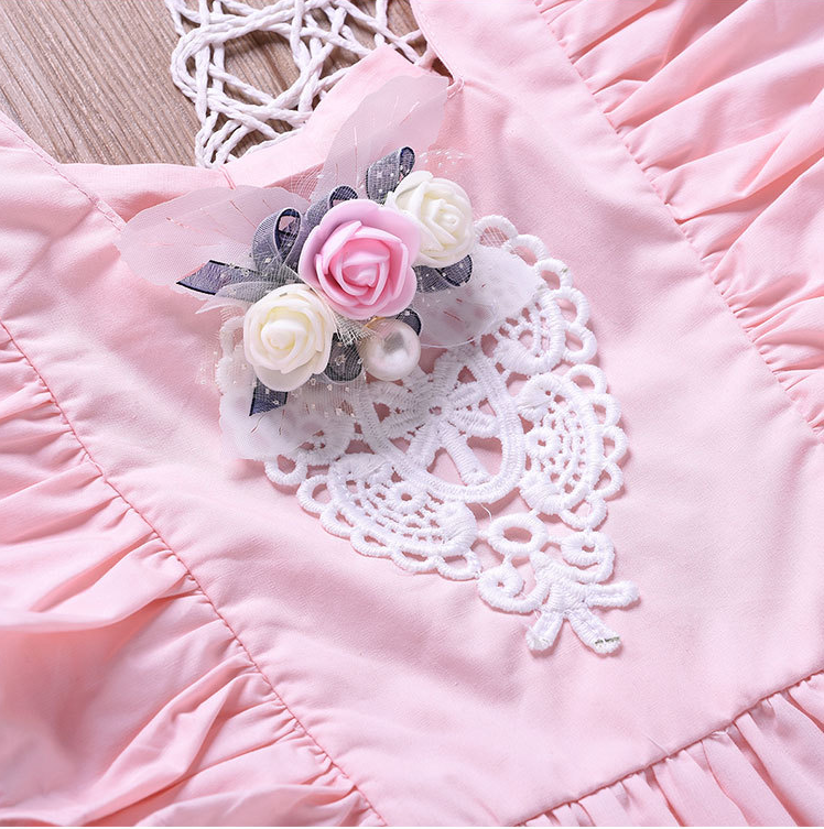 Fashionable Girls Fly Sleeve Flowers Lace Princess Dress - PrettyKid