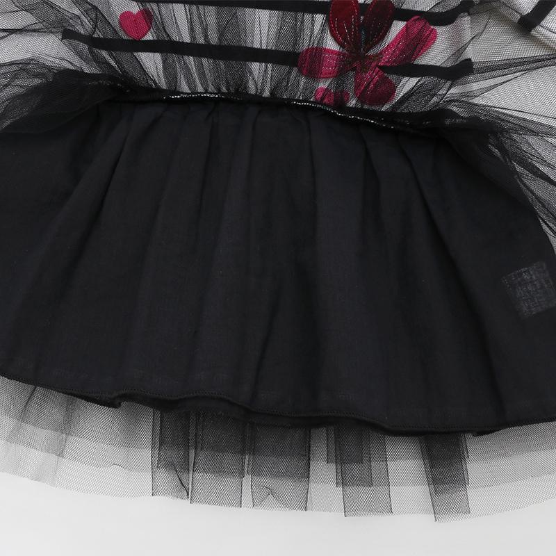 Fashion Love Heart Embroidery Flower Striped Layered Tulle Dress - PrettyKid