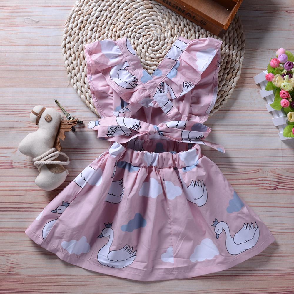 Princess Dress Swan White Cloud Print Backless Dress For Girls - PrettyKid