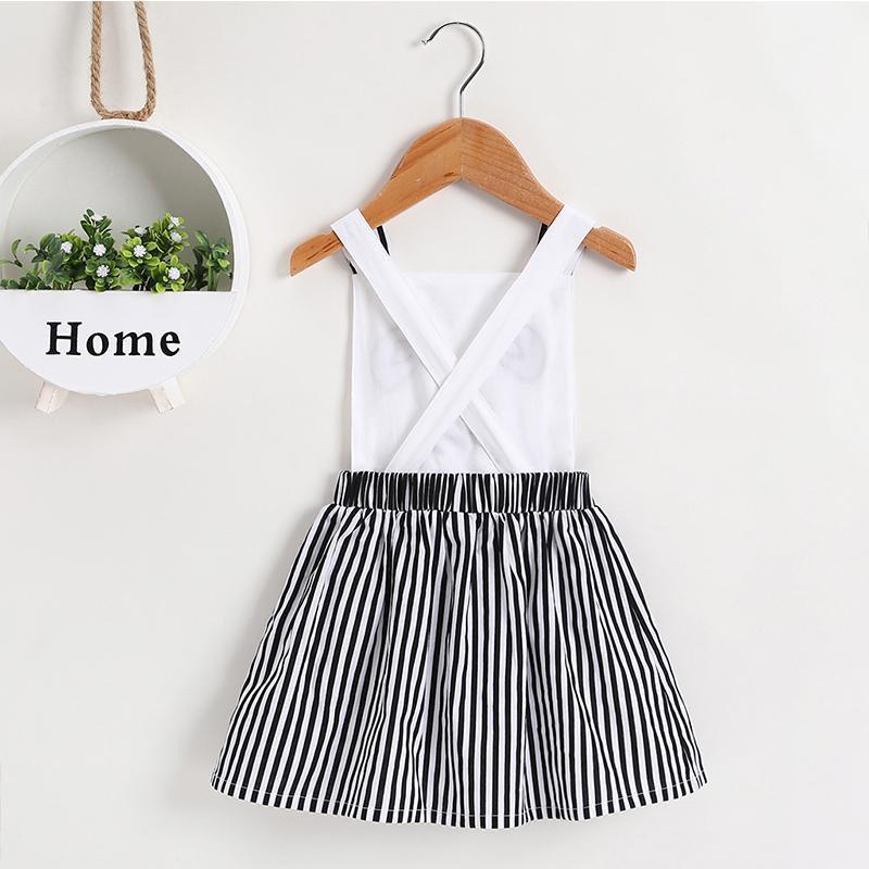 Toddler Girls Cute Cartoon Panda Striped Suspender Dress - PrettyKid