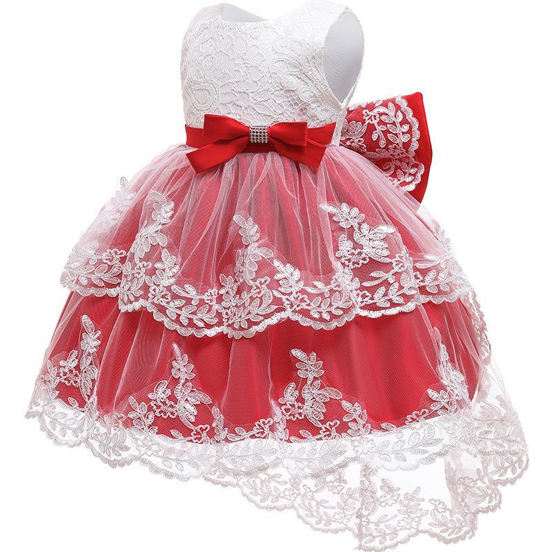 Toddler Girl Bow Decor Lace Braided Print Sleeveless Mesh Formal Dress - PrettyKid