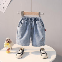 Grow Boy Cotton Animal Wing Patten Print Top & Denim Shorts - PrettyKid