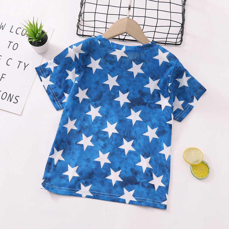 4-12Y Independence Day Kid Boy Star Tie-Dye Print T-Shirts Independence Day Wholesale Kids Boutique Clothing - PrettyKid