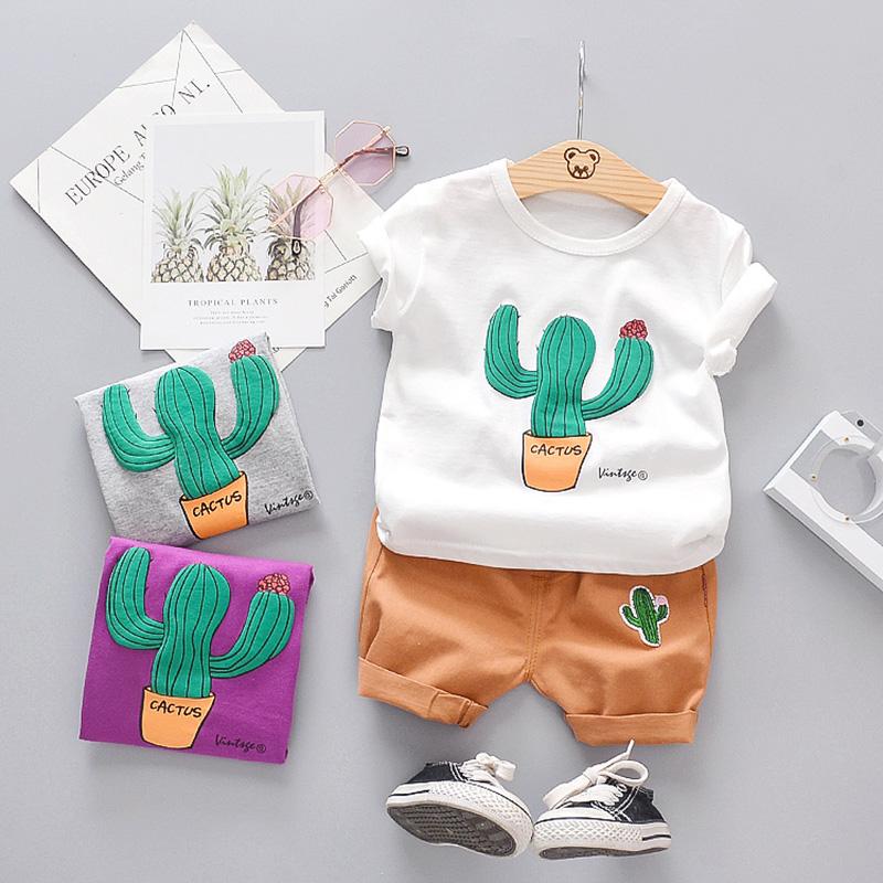 2-piece Cactus Pattern T-shirt & Shorts for Children Boy - PrettyKid