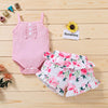 Baby Girl Floral Pattern Summer Suit Strap Top & Printed Pants - PrettyKid